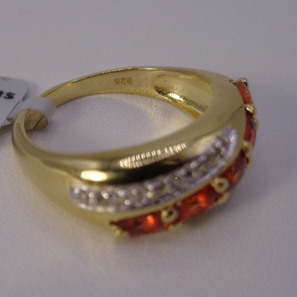 Silver Orange sapphire gold coated silver ring 3.83g SIZE 7 NEW - Picture 1 of 6